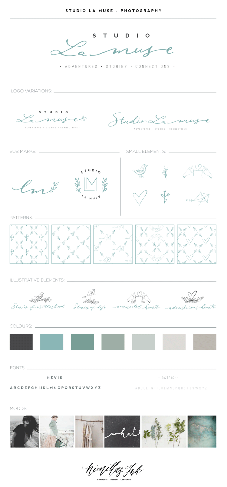 Final branding board – Logodesign and Branding for photographer Ashleigh Raddatz, Studio la muse, by Nicnillas ink