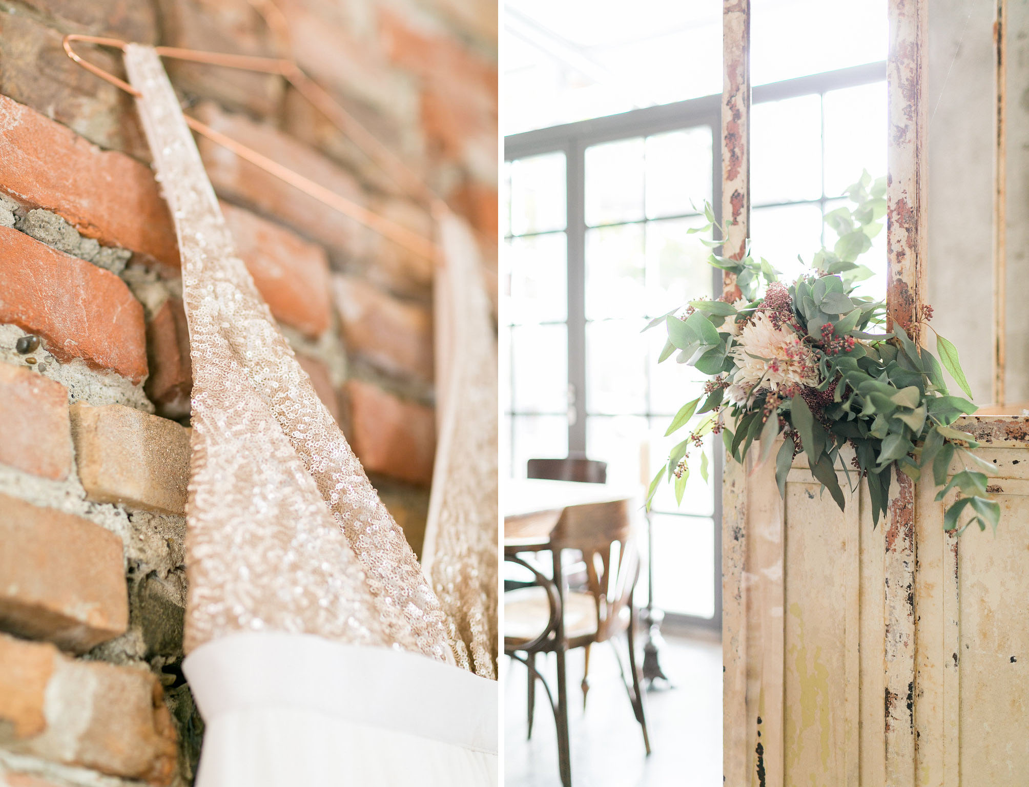 Hochzeitseinladung mit Illustrationen und moderner Kalligrafie in Kupfer und grau. Design Nicnillas Ink