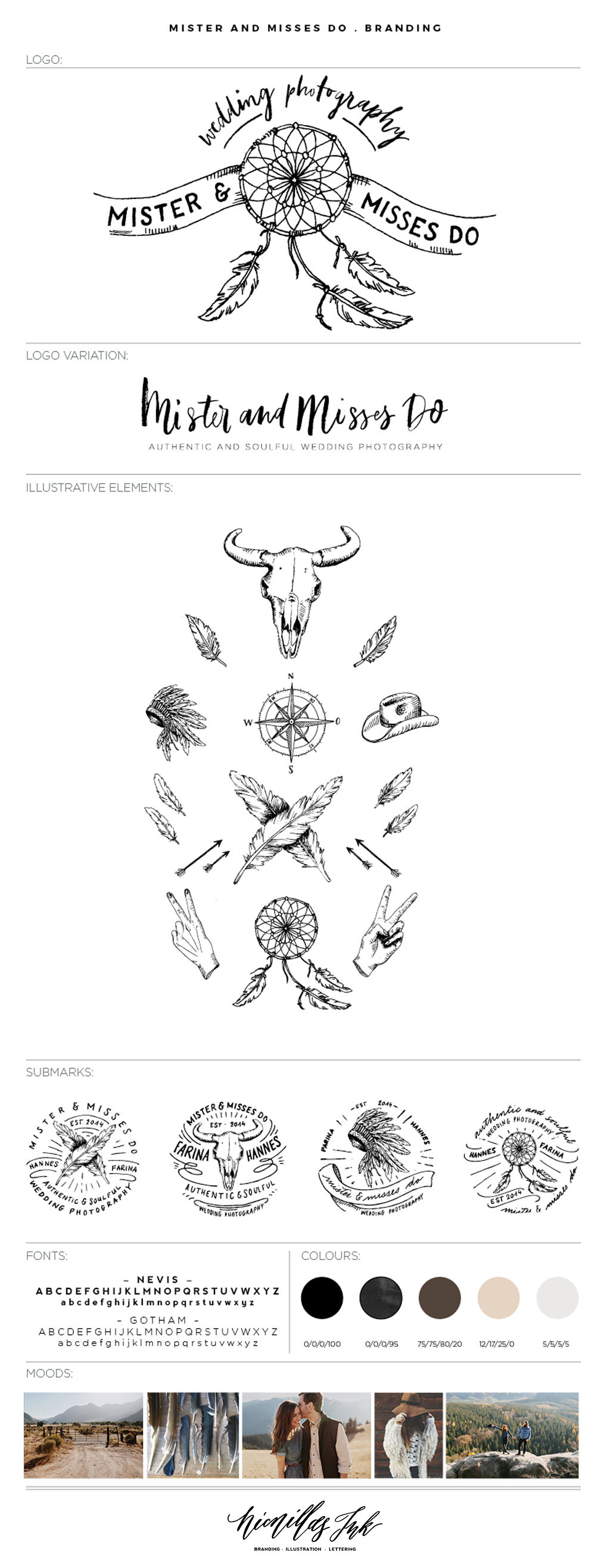 Mister and Misses Do | Brand Board with custom logo and illustrations | Nicnillas ink
